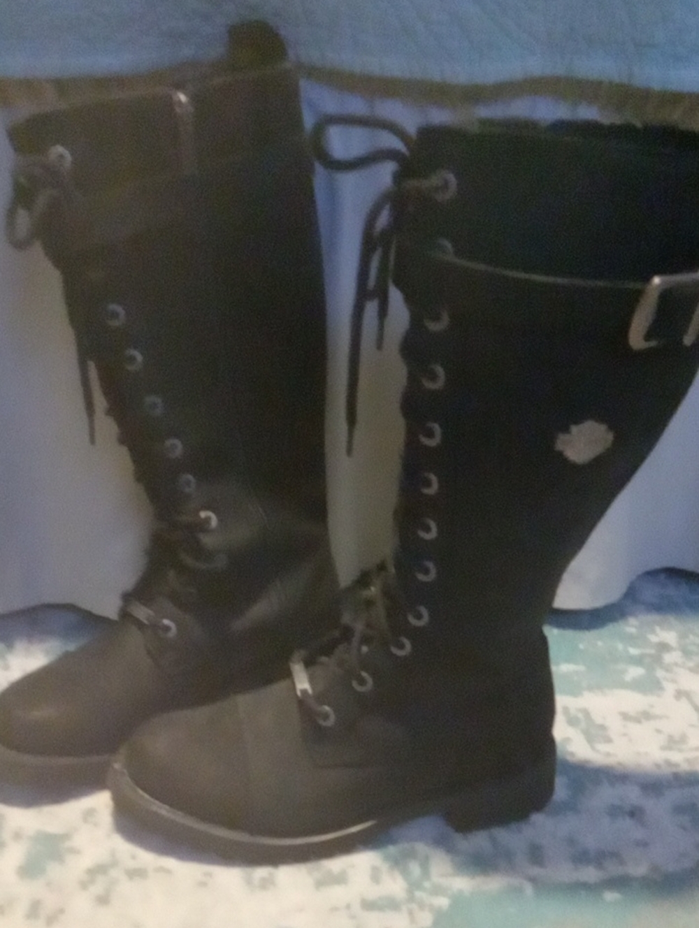 Women's Black Harley Davidson Lace-Up Knee-High Boots